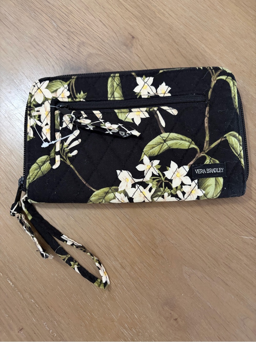 Vera Bradley Black Floral Quilted Wristlet Wallet Vintage  “Jasmine” Pattern